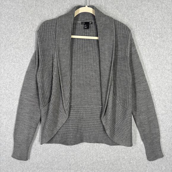 H&M Cardigan Sweater Womens Small Gray Ribbed Open Grandpa Fisherman Lounge Cozy - Picture 1 of 9